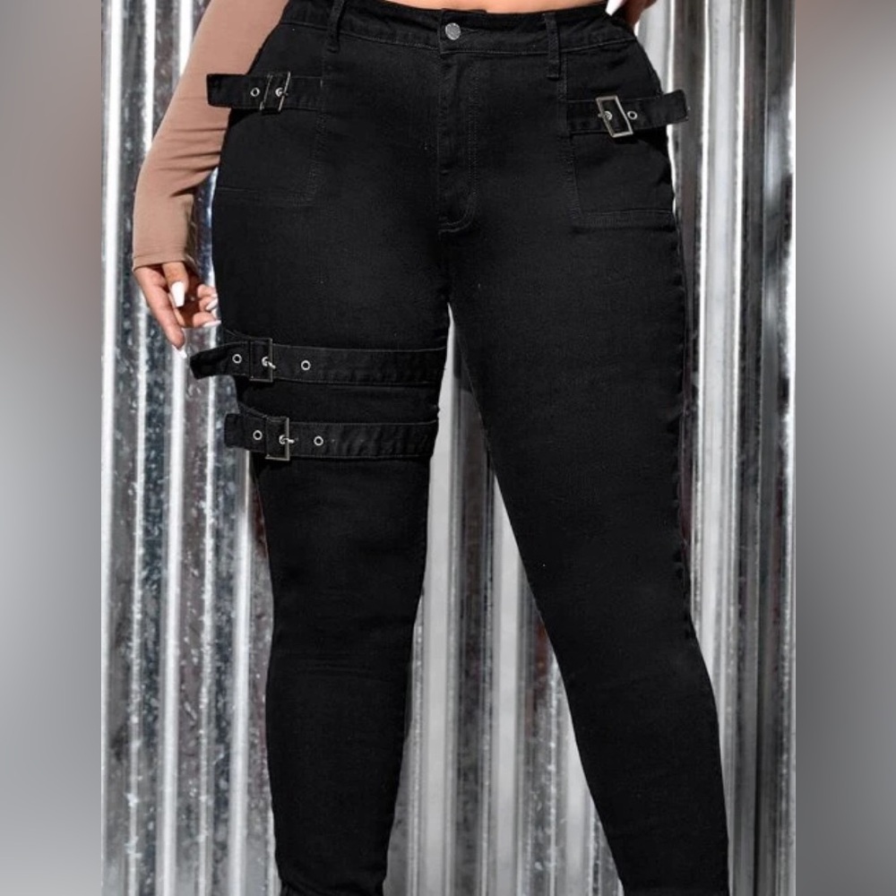 SHEIN black Jeans with leg straps